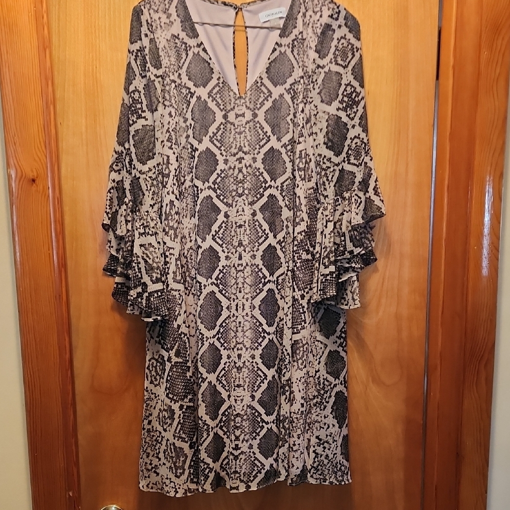 Calvin Klein Black and Cream Bell Sleeve Dress